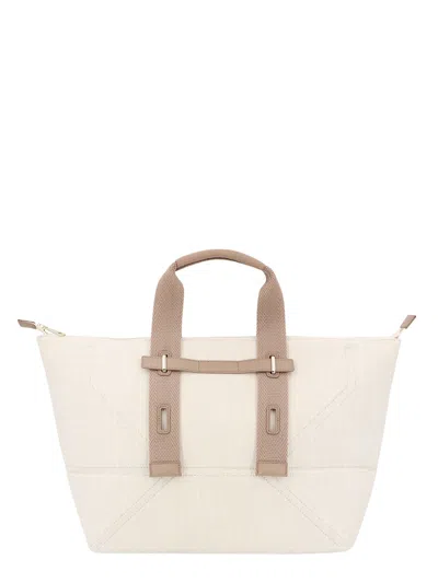 Furla Canvas Handbag With Leather Detail In White