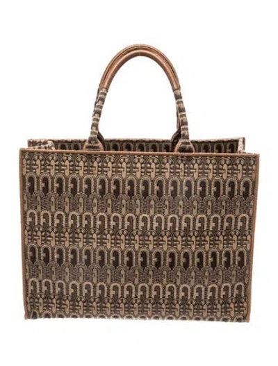 Pre-owned Furla Canvas Top Handle Bag In Neutrals