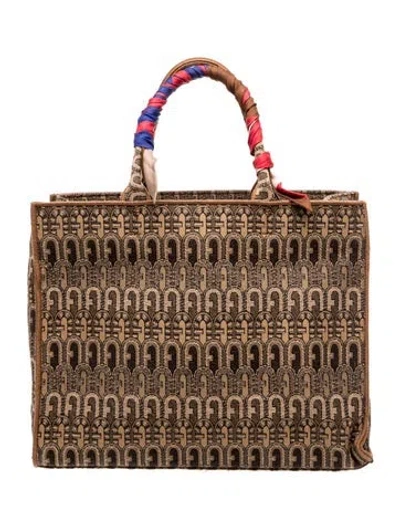 Pre-owned Furla Canvas Top Handle Bag In Neutrals