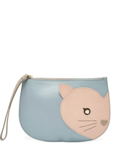 Pre-owned Furla Cat-face Leather Pouch In Blue