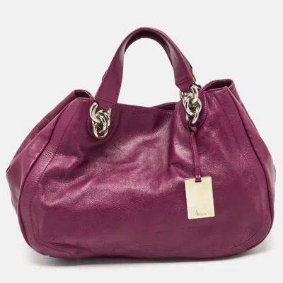 Pre-owned Furla Chain Detail Purple Leather Hobo