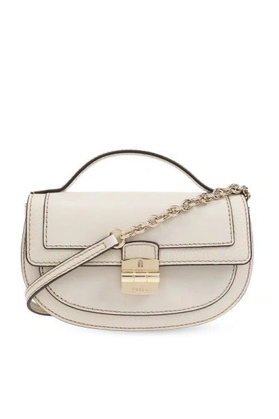 Furla Club 2 Foldover Top Mini Shoulder Bag In White