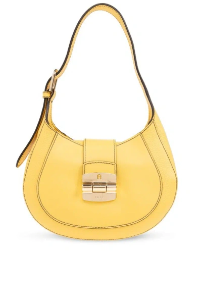 Furla Logo-engraved Leather Shoulder Bag In Yellow