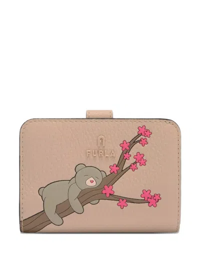Furla Compact S Bear Floral Leather Wallet In Multi