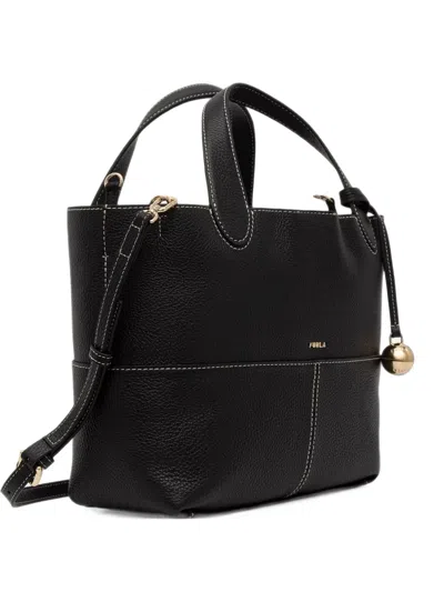 Furla Contrast-stitch Leather Tote Bag In Black