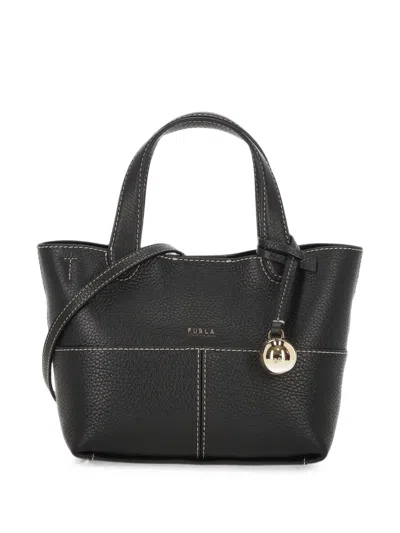 Furla Contrast-stitch Pebbled Leather Tote Bag In White