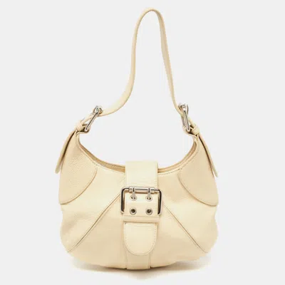 Pre-owned Furla Cream Leather Buckle Flap Hobo