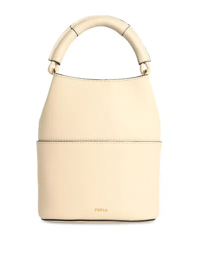 Furla Cream Leather  Mini Bucket Bag In White
