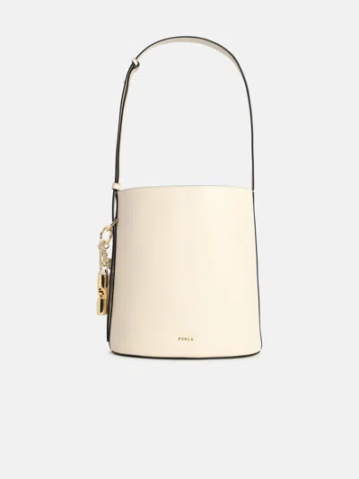 Furla Cream Leather 'roxie' Bucket Bag In White