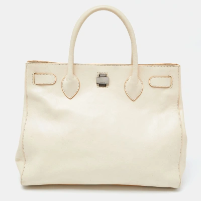 Pre-owned Furla Cream Leather Twist Lock Tote