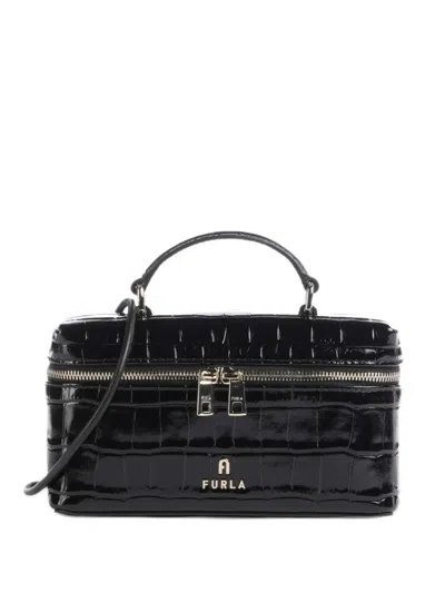 Furla Croc-effect Tote Bag In Black