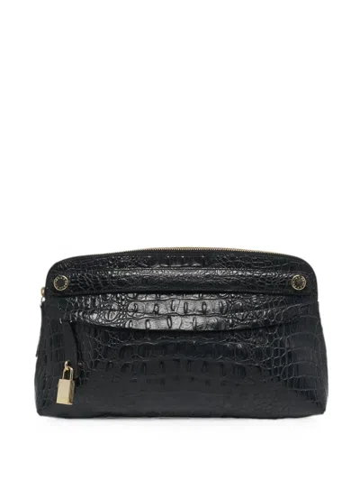 Pre-owned Furla Croc-embossed Leather Clutch Bag In Black