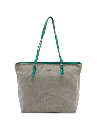 Pre-owned Furla Croc-embossed Leather Tote Bag In Neutrals