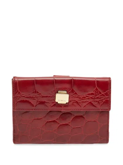 Pre-owned Furla Croc-embossed Leather Wallet In Red