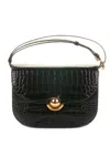 Furla Crocodile-embossed Half-moon Shoulder Bag In Black