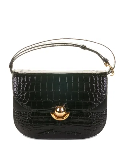 Furla Crocodile-embossed Half-moon Shoulder Bag In Black