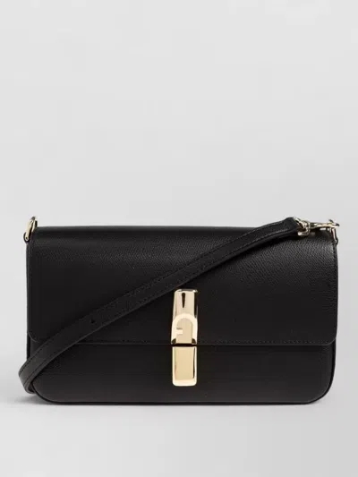 Furla Crossbody Bag Adjustable Strap Gold Tone Hardware In Black