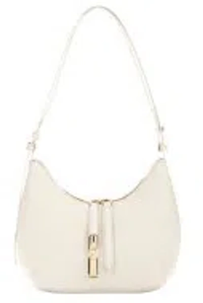Furla Curved Cream Shoulder Bag With Two-way Zip Fastening