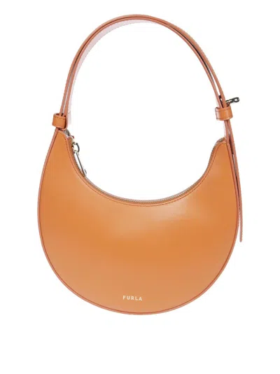 Furla Curved Leather Mini Shoulder Bag In Brown