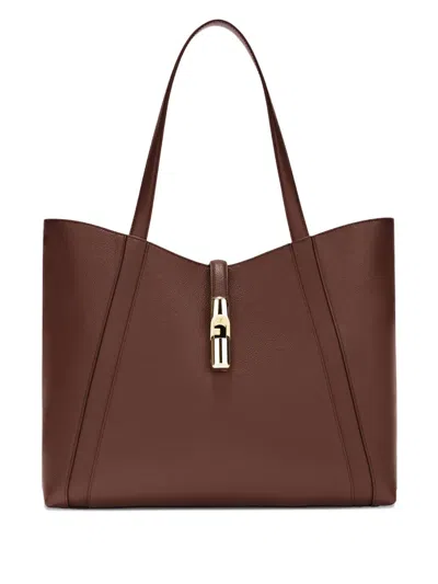 Furla Curved-panel Clasp Tote Bag In Brown