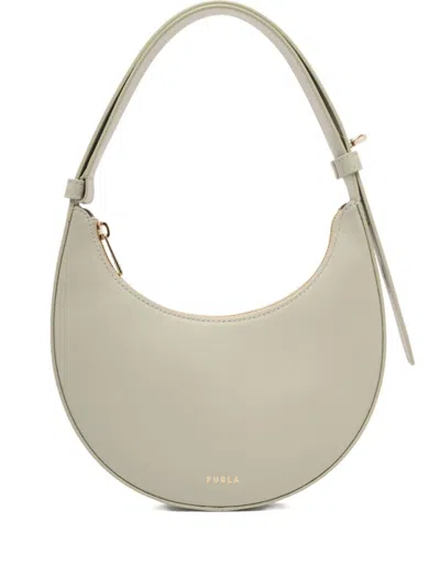 Furla Curved Sage Green Leather Bag With Gold-tone Hardware In Neutral