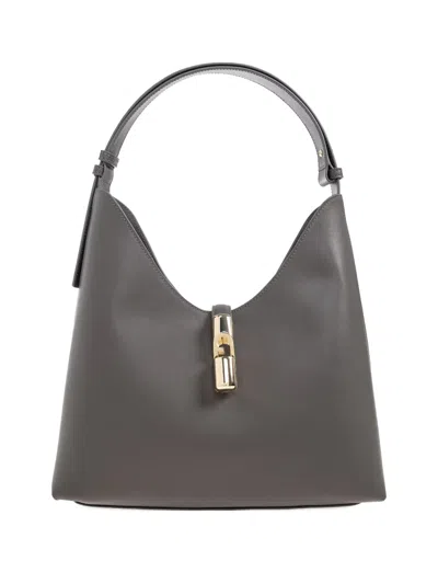 Furla Curved-top Clasp Tote Bag In Gray