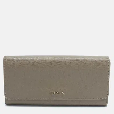 Pre-owned Furla Dark Beige Leather Continental Wallet In Sand