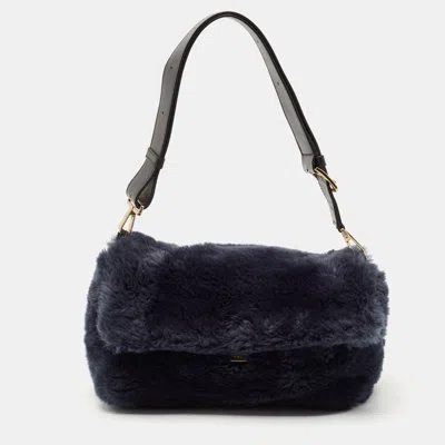 Pre-owned Furla Dark Blue Faux Fur Caos Shoulder Bag