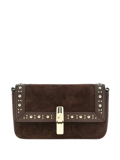 Furla Dark Brown Iride S Rectangular Suede Shoulder Bag