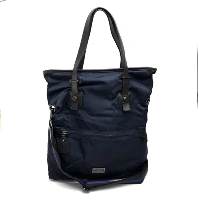 Pre-owned Furla Dark Brown Navy Nylon Leather Shoulder Bag Tote Bag () In Dark Brown, Navy