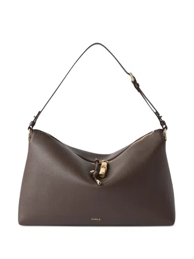 Furla Large Debby Zip Leather Shoulder Bag In Brown