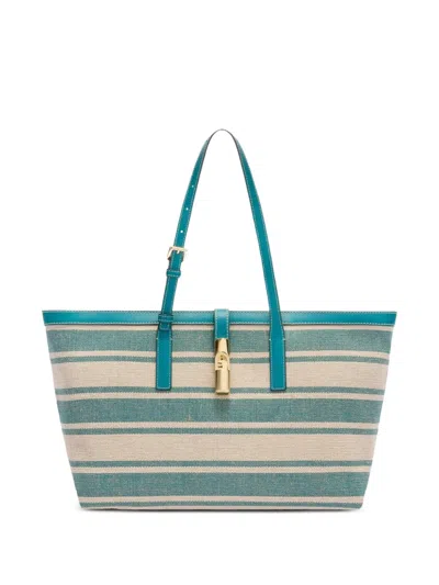 Furla Debby Striped Tote Bag In Blue