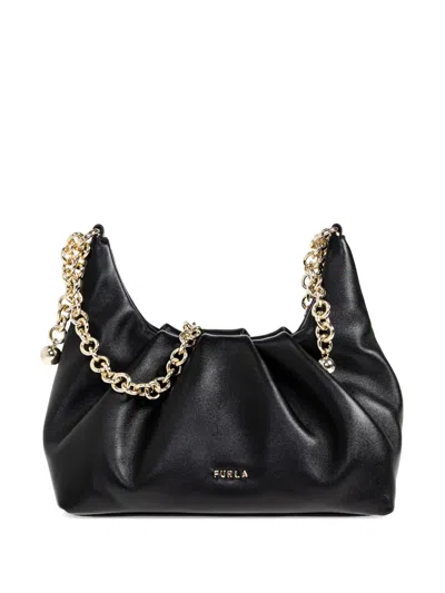 Furla Delia Chain Lambskin Shoulder Bag In Black