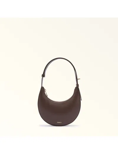 Furla Delizia Mini Hobo Bag In Chocolate Color Leather In Burgundy