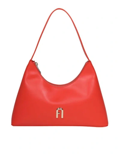 Furla Diamond S Shoulder Bag In Lobster Color Leather In Red