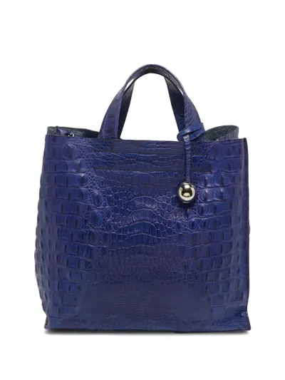 Pre-owned Furla Divide It Croc-embossed Tote Bag In Blue