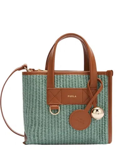 Furla Divide It Mini Woven Tote Bag In Green