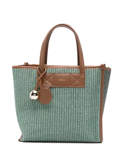 Furla Divide It S – Tote Bag In Leather And Woven Fabric In Green