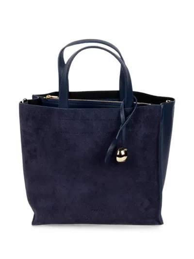 Furla Divide It Small Suede And Leather Tote Bag In Blue