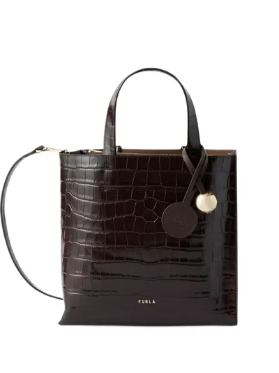 Furla Divide It Tote S Cioccolato Brown Cocco Print Calf Leather Woman In Marrone