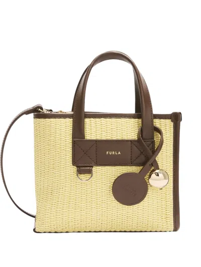 Furla Divide It Woven Leather Tote Bag In Brown