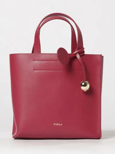 Furla Divide Small Leather Tote Bag By With Double Handle And Charm In Purple