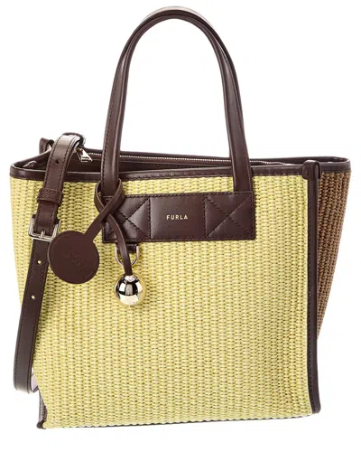 Furla Divide Small Leather Tote In Yellow