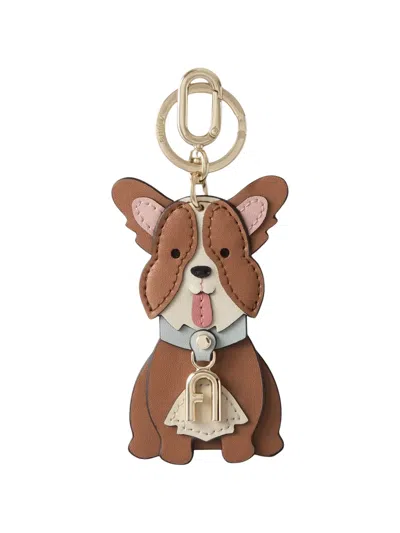 Furla Dog-motif Leather Keyring In Brown