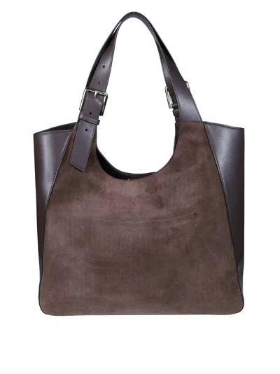 Furla Dora L Buckle Suede Leather Tote Bag In White