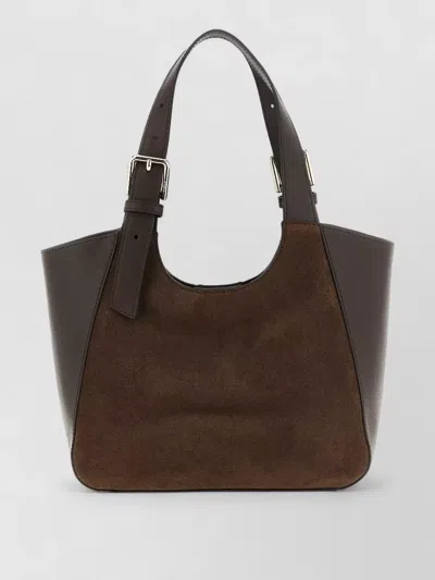 Furla Dora S Tote Bag Buckle Handle Suede In Brown