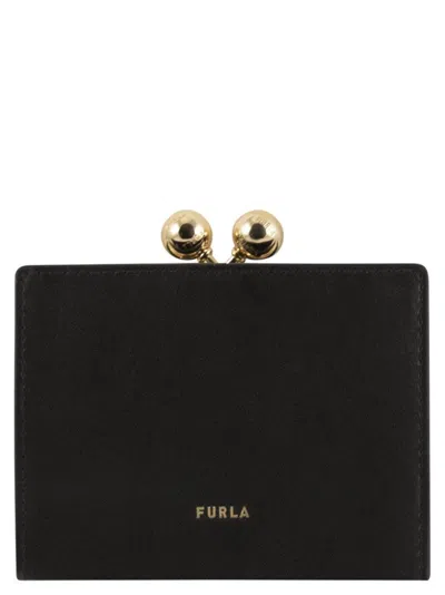 Furla Dots Compact Wallet S Nero Black Sidney Calf Leather Woman