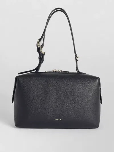 Furla Double Leather Shoulder Bag With Adjustable Strap In Black