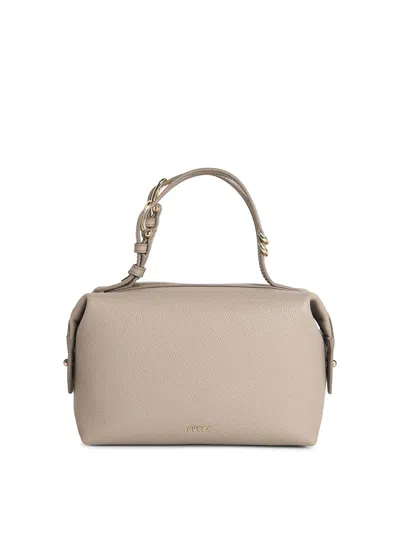 Furla Double Mini Linen Leather Bag In Gray