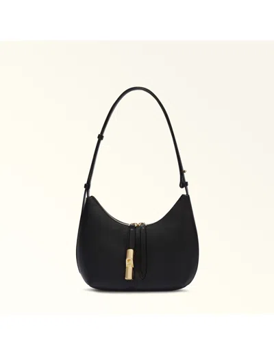 FURLA DROP S LEATHER SHOULDER BAG, BLACK